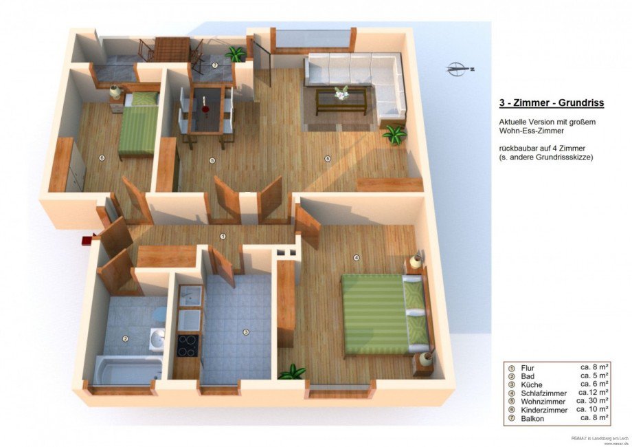 Grundriss 3-Zimmer-Wohnung Etagenwohnung M�nchen