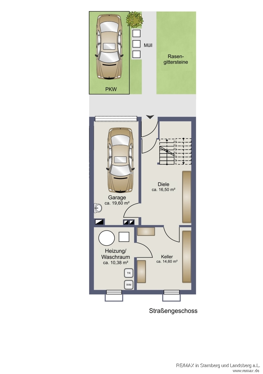Grundriss Stra�enebene Reihenendhaus Schondorf