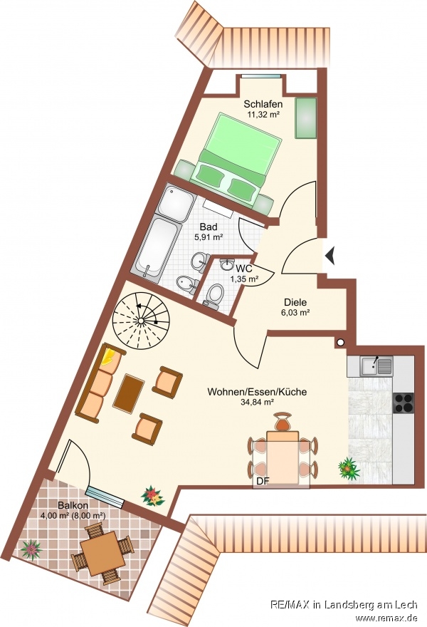 Grundriss Hauptwohnebene Maisonettewohnung Augsburg