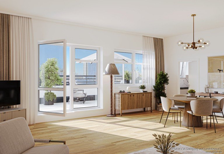 4 Wohnen Essen - Wohnbeispiel M�nchen Dachgeschosswohnung Stilvoll Wohnen! 2 Terrassen, Weitblick i. d. Isarauen, Raumh�he > 3 m, Aufzug, gro�z�gig, hell