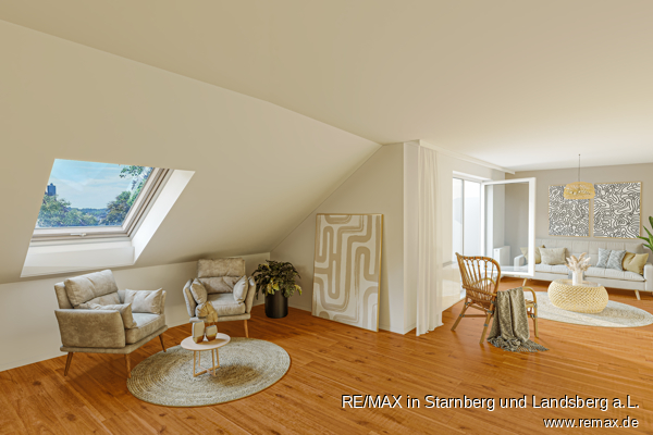Wohnzimmer Einrichtungsbeispiel Dachgeschosswohnung Gilching