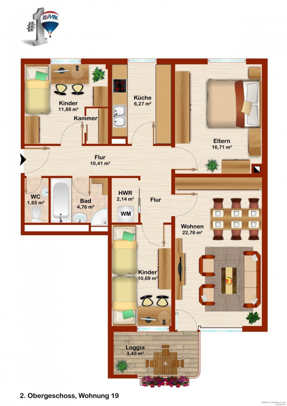 Grundriss 2. OG links Etagenwohnung Schwabm�nchen