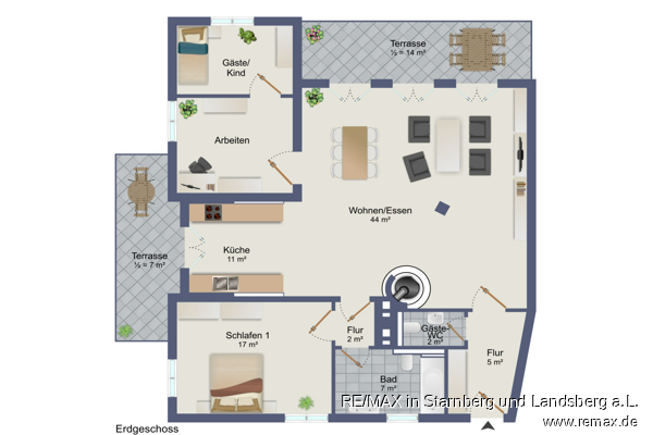 Grundriss 4-Zi (beispielhaft) Erdgeschosswohnung Berg