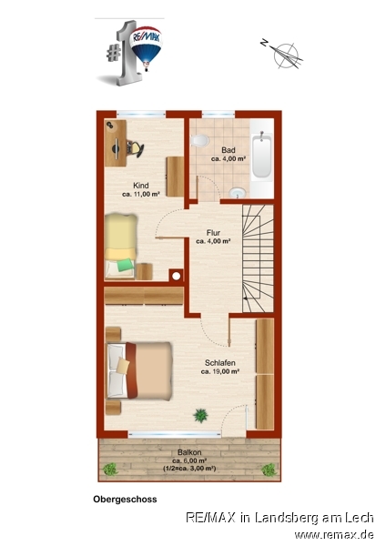 Grundriss OG Reihenmittelhaus Puchheim