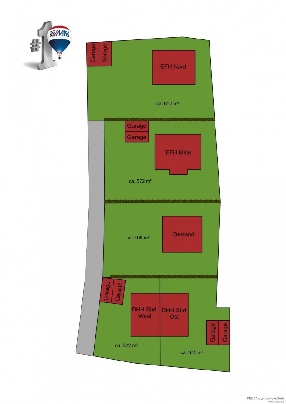Aufteilungsplan Grundst�cke - hier: DHH S�d-West Wohngrundst�ck Unterdie�en