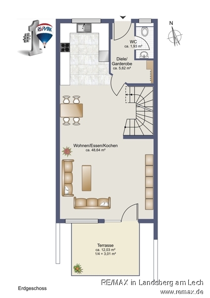 Grundriss EG Skizze Reihenmittelhaus Landsberg