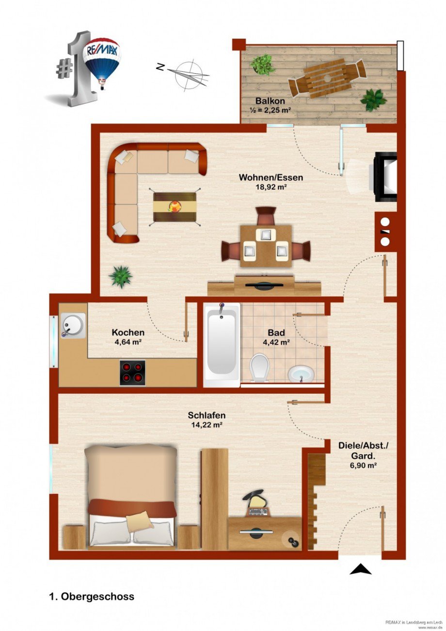Grundriss 1. Obergeschoss Etagenwohnung Utting