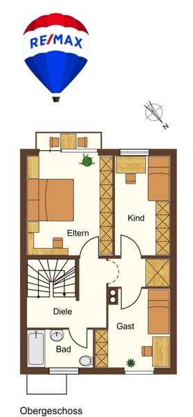 Klassisches Reihenhaus mit viel Platz und durchdachtem Grundriss: Obergeschoss (OG) mit drei Zimmern und Bad Reihenmittelhaus Unterschlei�heim