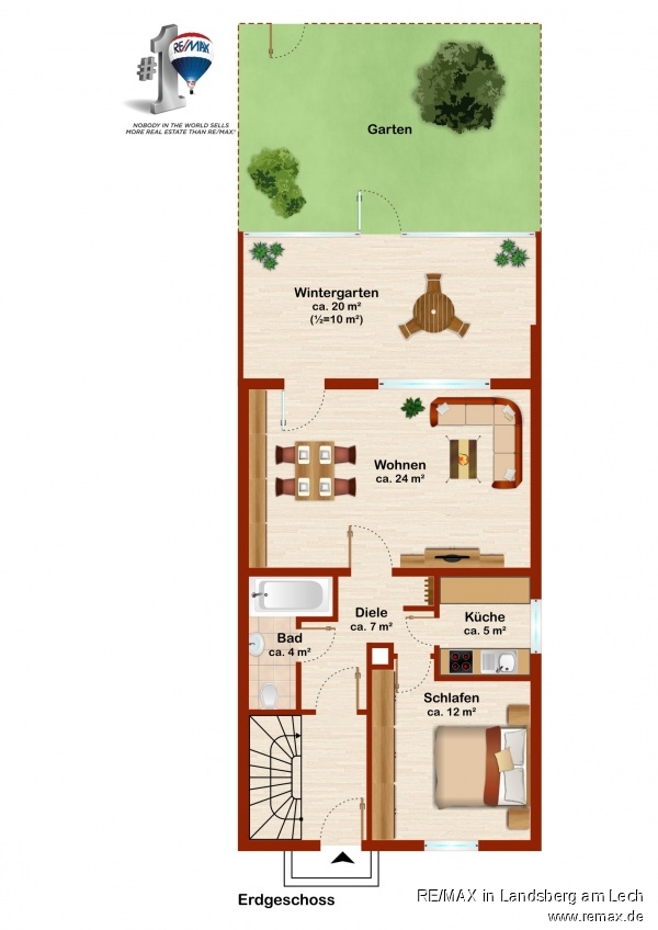 Grundriss EG-Wohnung Mehrfamilienhaus Augsburg