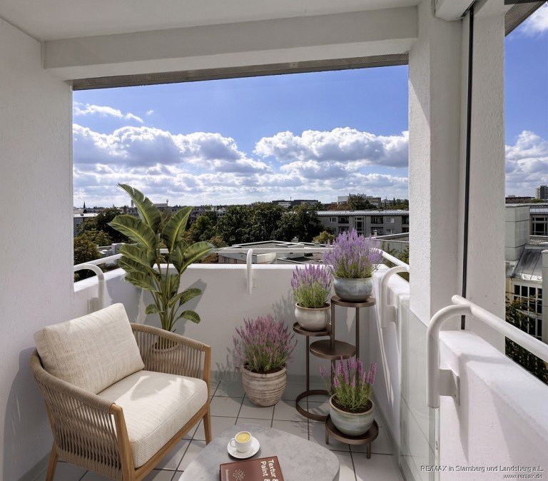 Balkon - digital m�bliert M�nchen Dachgeschosswohnung Stufenlos �ber die D�chern von M�nchen!