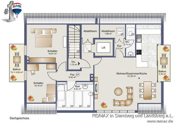 Grundriss Skizze Dachgeschosswohnung M�nchen