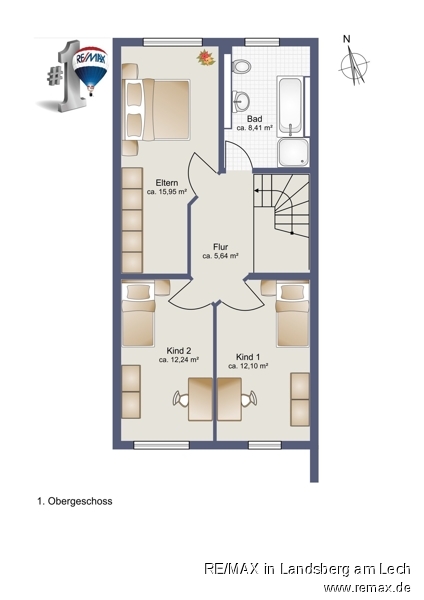 Grundriss OG Skizze Reihenmittelhaus Landsberg