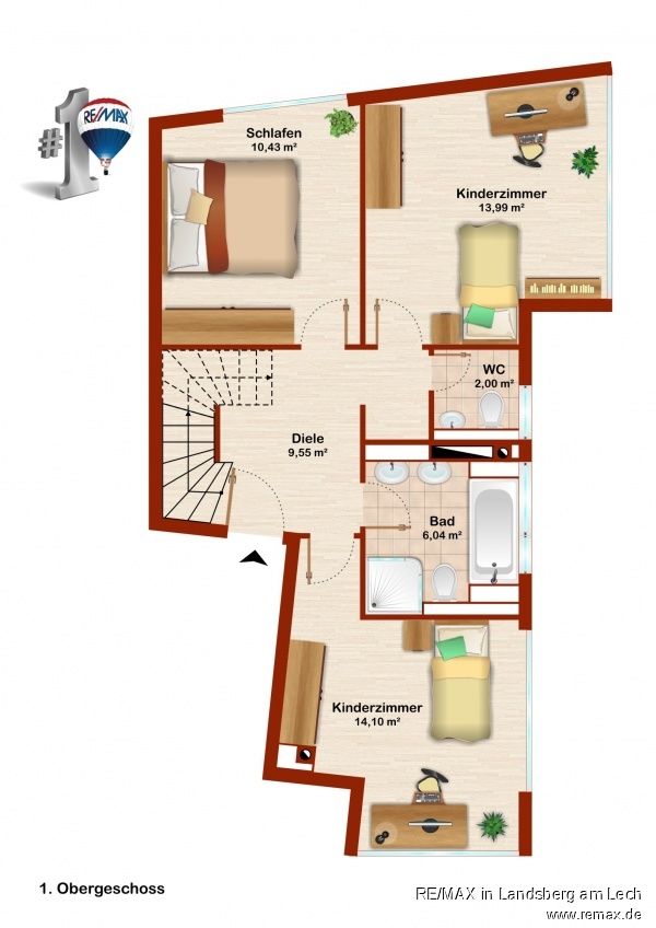 Grundriss 1OG Skizze Maisonettewohnung M�nchen